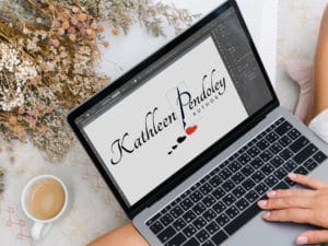 Fat Cat Design logo creation process - applying color to logo for Author Kathleen Pendoley